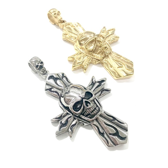 Stainless Steel BIKER PUNK SKULL CROSS NECKLACE - Picture 5 of 8